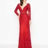 Mac Duggal - 50540R Beaded Lace Deep V-neck Sheath Dress
