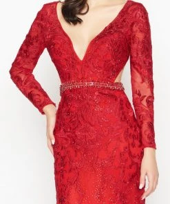 Mac Duggal - 50540R Beaded Lace Deep V-neck Sheath Dress 7 Mac Duggal - 50540R Beaded Lace Deep V-neck Sheath Dress