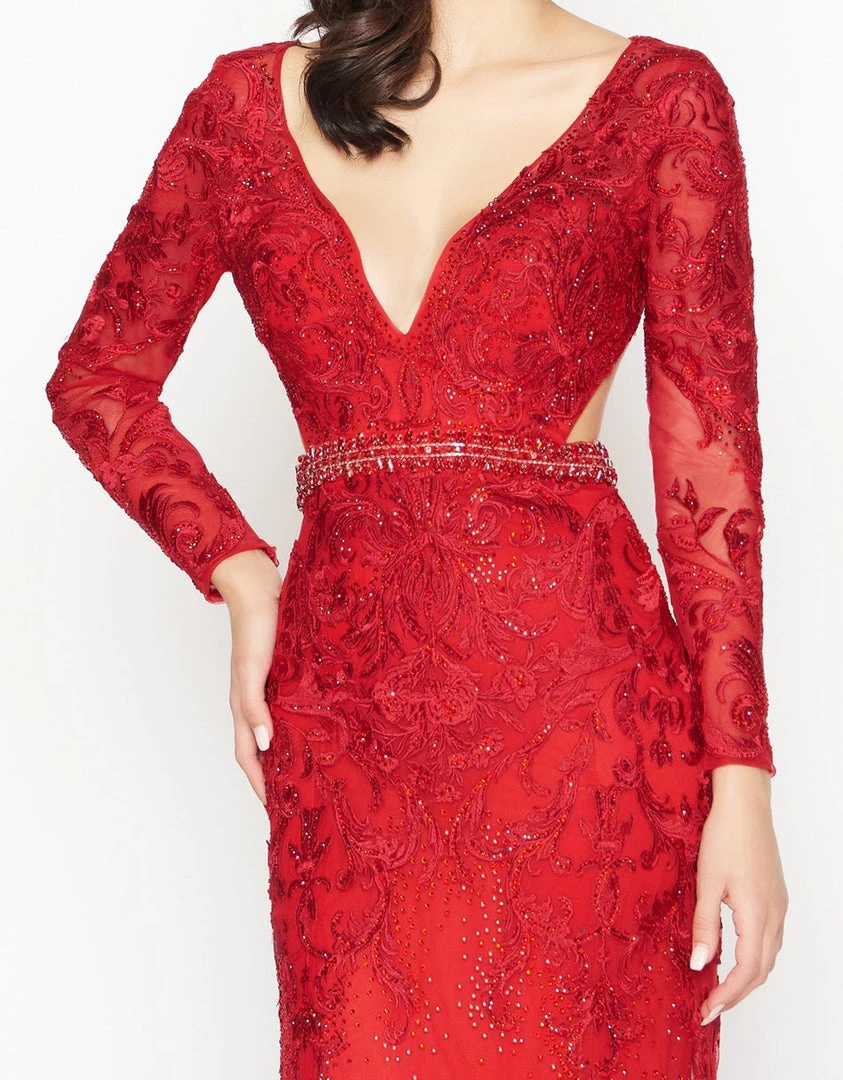 Mac Duggal - 50540R Beaded Lace Deep V-neck Sheath Dress 5 Mac Duggal - 50540R Beaded Lace Deep V-neck Sheath Dress