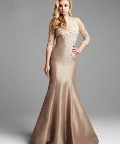 Mac Duggal - 62315 Illusion Quarter Sleeve Trumpet Gown Formal Gowns