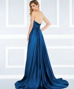 Mac Duggal - 62879R Strapless Glossy Draping Gown Formal Gowns