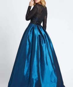 Mac Duggal - 62883D Long-Sleeved Beaded Lace Shiny Dress