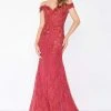 Formal Gowns Mac Duggal - 66214R Off The Shoulder Rich Lace Gown