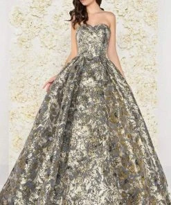 Mac Duggal - 66222D Floral Print Metallic Ballgown Formal Gowns