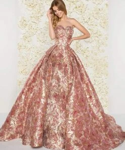 Mac Duggal - 66222D Floral Print Metallic Ballgown Formal Gowns