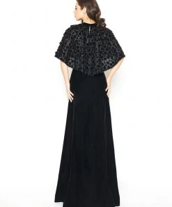 Mac Duggal - 66590R Floral Embroidered Caplet High Neck Sheath Dress Formal Gowns