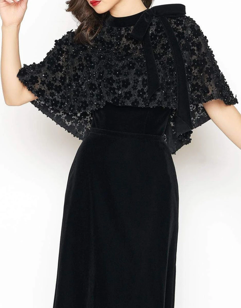 Mac Duggal - 66590R Floral Embroidered Caplet High Neck Sheath Dress Formal Gowns 5 Mac Duggal - 66590R Floral Embroidered Caplet High Neck Sheath Dress Formal Gowns