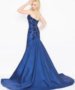 Formal Gowns Mac Duggal - 66597D Floral Applique Metallic Woven Trumpet Dress