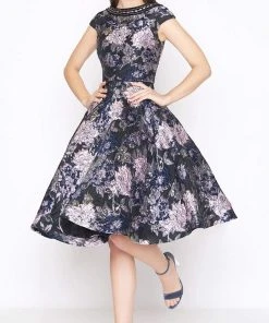 Mac Duggal - 66750D Floral Detailed Bateau A-line Dress Prom Dresses