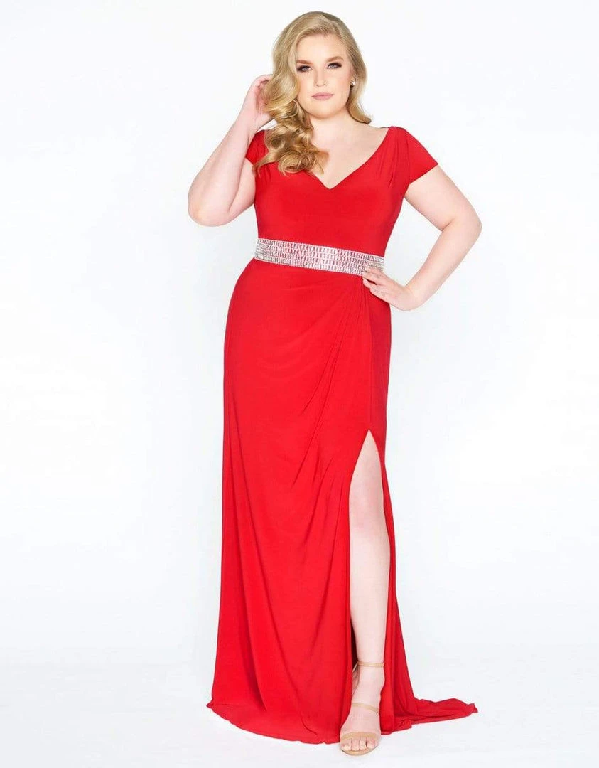 Mac Duggal - 67604F V Neckline Beaded Waist Long Gown 3 Mac Duggal - 67604F V Neckline Beaded Waist Long Gown