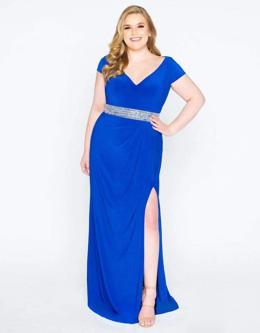 Mac Duggal - 67604F V Neckline Beaded Waist Long Gown 6 Mac Duggal - 67604F V Neckline Beaded Waist Long Gown