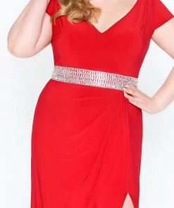 Mac Duggal - 67604F V Neckline Beaded Waist Long Gown 8 Mac Duggal - 67604F V Neckline Beaded Waist Long Gown