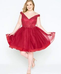 Mac Duggal - 67608F Embroidered Lace Off-Shoulder Tulle A-line Dress Cocktail Dresses