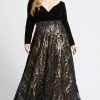 Formal Gowns Mac Duggal - 67614F Velvet Long Sleeve Sequined Ballgown