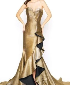 Formal Gowns Mac Duggal - 67662D Metallic Strapless Ruffled Trumpet Dress