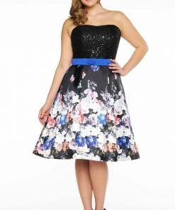 Mac Duggal - 77303F Floral Print Strapless Cocktail Dress