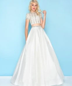 Mac Duggal - 77329H Two-Piece Short Sleeves Beaded Ballgown