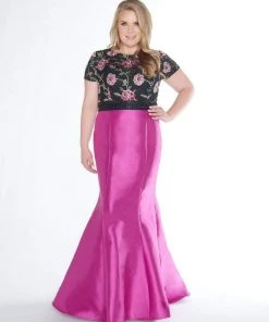 Formal Gowns Mac Duggal - 77356F Floral Print Cap Sleeves Mermaid Gown