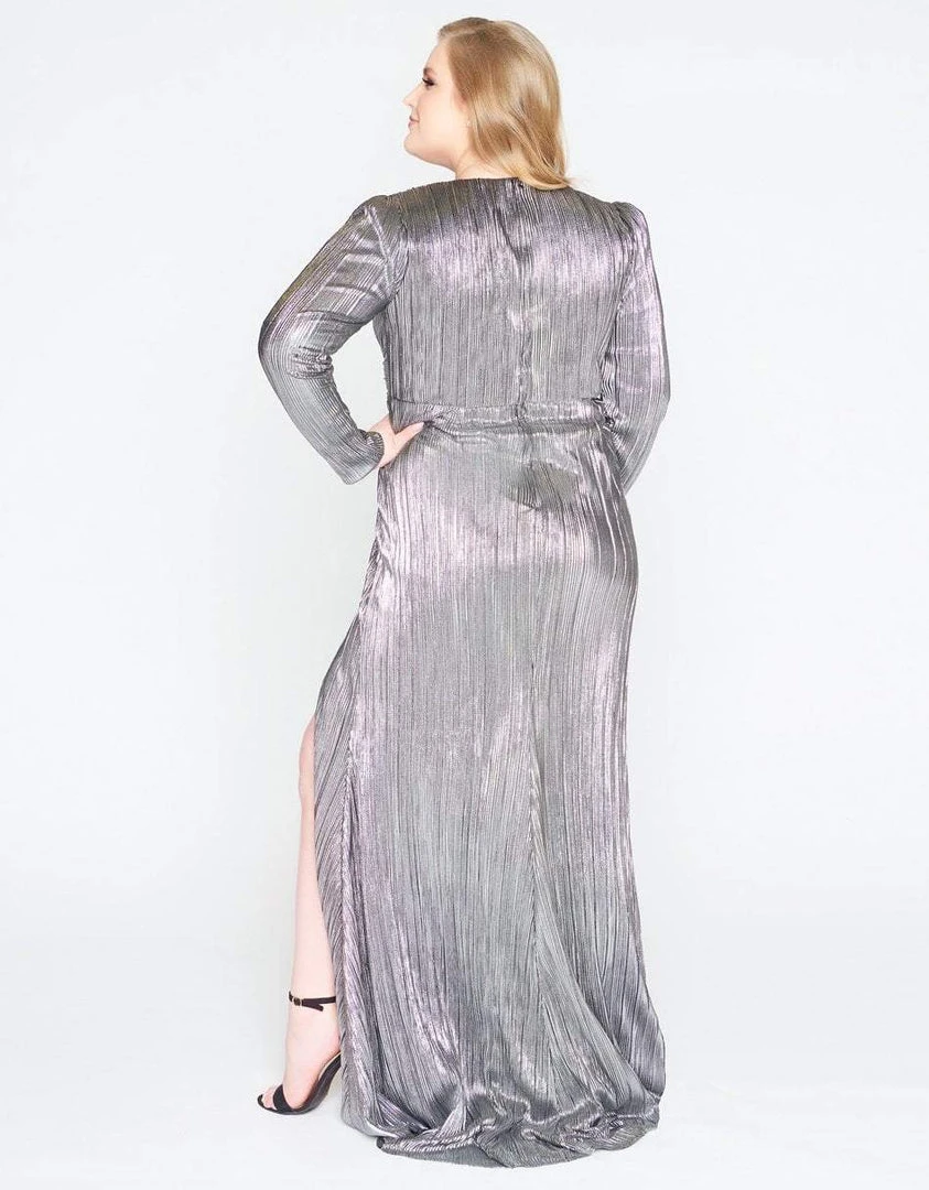 Mac Duggal - 77472F Beaded Pleated Metallic V-neck Sheath Dress Formal Gowns 4 Mac Duggal - 77472F Beaded Pleated Metallic V-neck Sheath Dress Formal Gowns