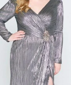 Mac Duggal - 77472F Beaded Pleated Metallic V-neck Sheath Dress Formal Gowns 7 Mac Duggal - 77472F Beaded Pleated Metallic V-neck Sheath Dress Formal Gowns