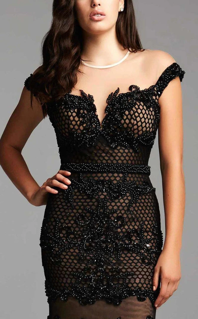 Mac Duggal - 78998 Netted Lace Off Shoulder Sheath Dress Formal Gowns 5 Mac Duggal - 78998 Netted Lace Off Shoulder Sheath Dress Formal Gowns