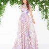 Mac Duggal - 79173D Cap Sleeve Floral Print Lace Gown