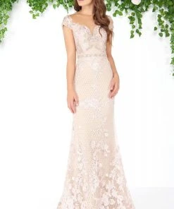 Mac Duggal - 79182D Bead And Lace Embellished Sheath Dress Formal Gowns