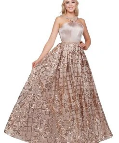 Mac Duggal Ballgowns - 40887H Metallic Geometric Floral Halter Gown
