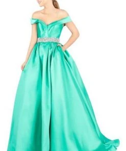 Mac Duggal Ballgowns - 66717H Crystal Beaded Off Shoulder Ballgown Formal Gowns