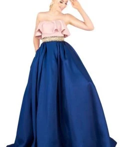 Formal Gowns Mac Duggal Ballgowns - 66722H Two Tone Strapless Ballgown With Train