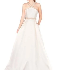 Mac Duggal Ballgowns - 77498H Bedazzled Pleated Ballgown With Train