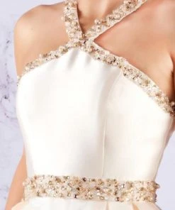 Mac Duggal Ballgowns - 77498H Bedazzled Pleated Ballgown With Train