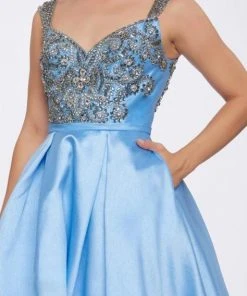 Formal Gowns Mac Duggal Ballgowns - Embellished Vneck W Train In Powder Blue 66532H 9 Formal Gowns Mac Duggal Ballgowns - Embellished Vneck W Train In Powder Blue 66532H