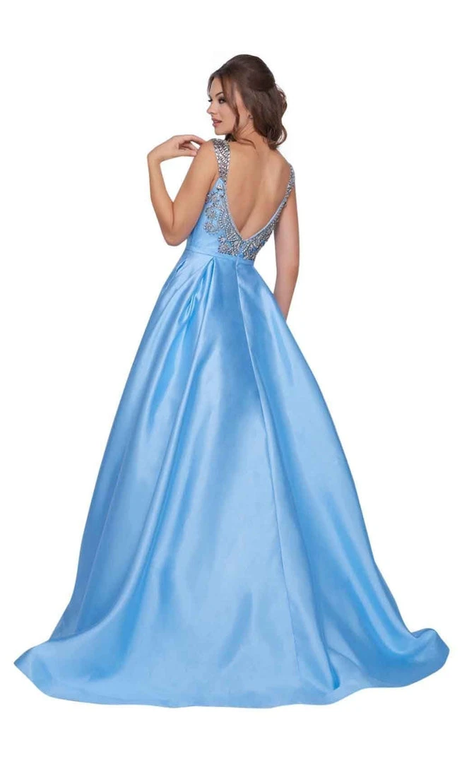Formal Gowns Mac Duggal Ballgowns - Embellished Vneck W Train In Powder Blue 66532H 4 Formal Gowns Mac Duggal Ballgowns - Embellished Vneck W Train In Powder Blue 66532H