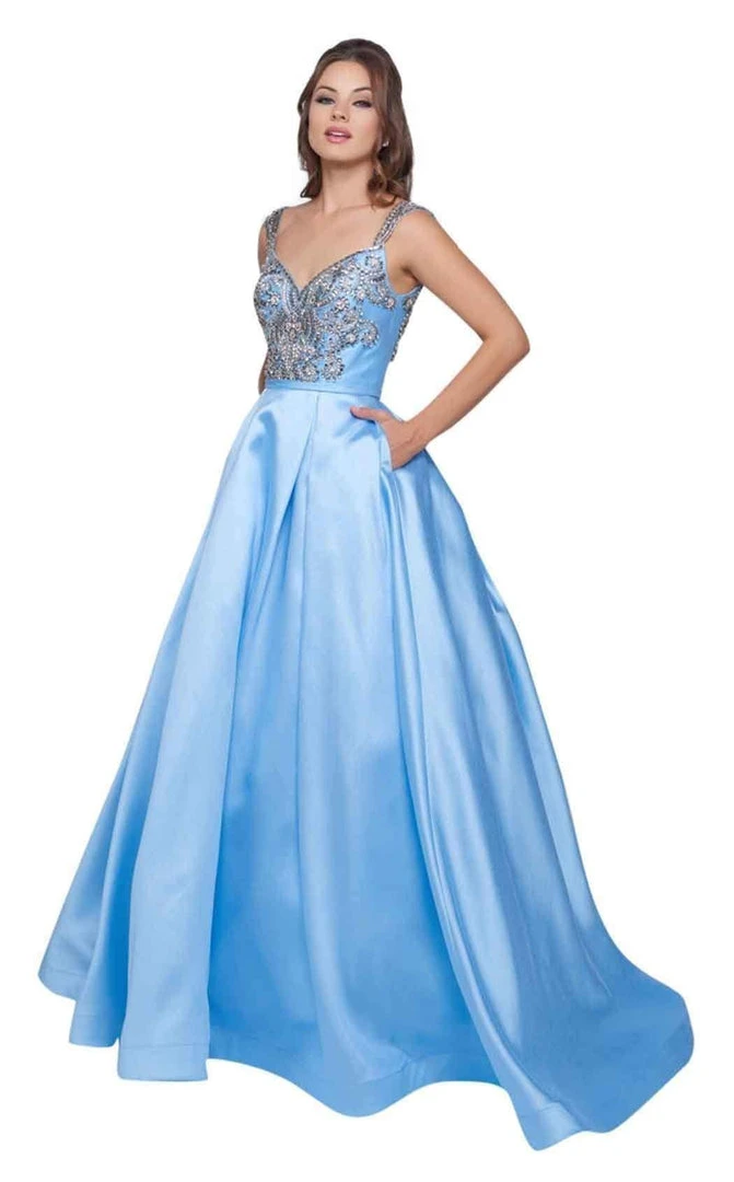 Formal Gowns Mac Duggal Ballgowns - Embellished Vneck W Train In Powder Blue 66532H 3 Formal Gowns Mac Duggal Ballgowns - Embellished Vneck W Train In Powder Blue 66532H