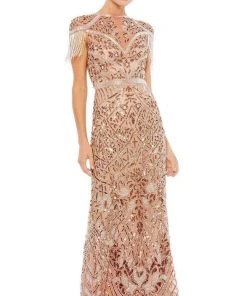 Formal Gowns Mac Duggal - Bedazzled Cap Sleeve Evening Gown 5452 - 1 Pc Copper In Size 12 Available
