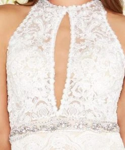 Formal Gowns Mac Duggal Black White Red - 12150R Fully Lace Halter Sheath Dress