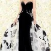 Mac Duggal Black White Red - 2097R Velvet Floral Beaded Overskirt Gown Formal Gowns 1 Mac Duggal Black White Red - 2097R Velvet Floral Beaded Overskirt Gown Formal Gowns