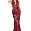Formal Gowns Mac Duggal Black White Red - 48821R Sequined Plunging V-Neck Gown
