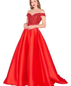 Formal Gowns Mac Duggal Black White Red - 62905R Bejeweled Mikado Ballgown