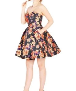 Mac Duggal Cocktail - 67641N Strapless Floral A-Line Cocktail Dress Cocktail Dresses