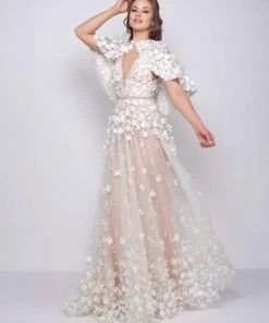 Mac Duggal Couture - 12145D Floral Applique V-neck A-line Dress 9 Mac Duggal Couture - 12145D Floral Applique V-neck A-line Dress