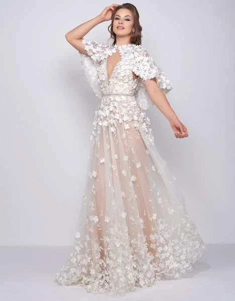 Mac Duggal Couture - 12145D Floral Applique V-neck A-line Dress 5 Mac Duggal Couture - 12145D Floral Applique V-neck A-line Dress