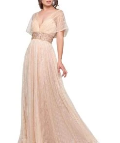 Formal Gowns Mac Duggal Couture - 12174D Beaded V-neck A-line Dress With Train