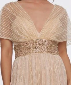 Formal Gowns Mac Duggal Couture - 12174D Beaded V-neck A-line Dress With Train