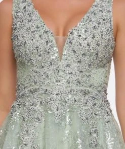 Mac Duggal Couture - 20109D Sequined Plunging V-neck A-line Dress Formal Gowns