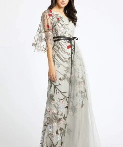 Formal Gowns Mac Duggal Couture - 20124D Embroidered Lace Trumpet Dress With Train