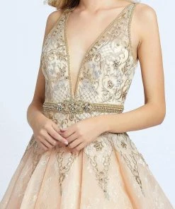 Formal Gowns Mac Duggal Couture - 50525D Bedazzled Deep V-neck Pleated A-line Dress