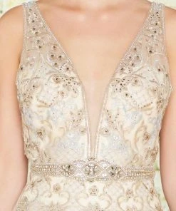 Formal Gowns Mac Duggal Couture - 50525D Bedazzled Deep V-neck Pleated A-line Dress