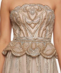 Mac Duggal Couture - 50561D Strapless Embellished Peplum A-line Dress Formal Gowns